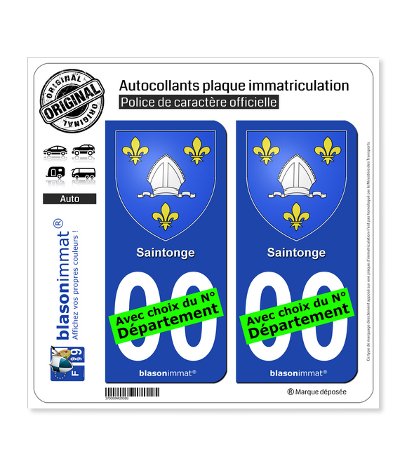 Saintonge - Armoiries | Autocollant plaque immatriculation