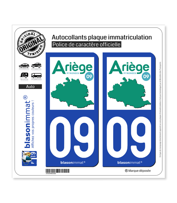 09 Ariège - Département | Autocollant plaque immatriculation