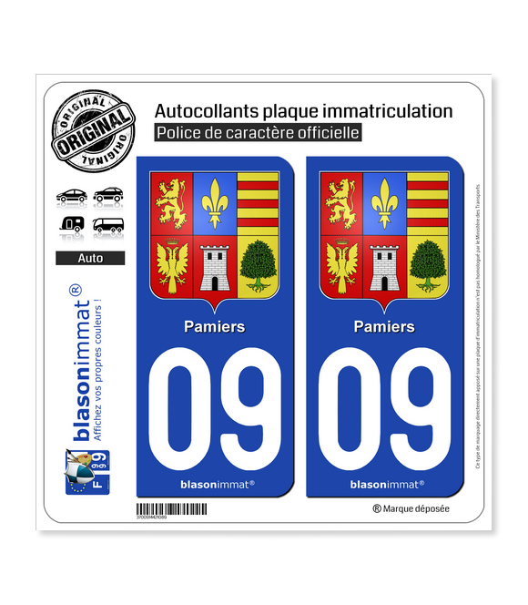 09 Pamiers - Armoiries | Autocollant plaque immatriculation