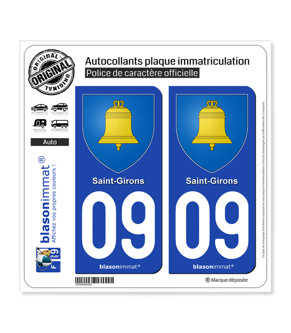 09 Saint-Girons - Armoiries | Autocollant plaque immatriculation