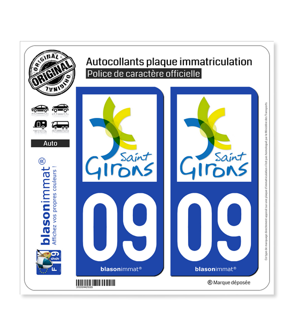 09 Saint-Girons - Ville | Autocollant plaque immatriculation