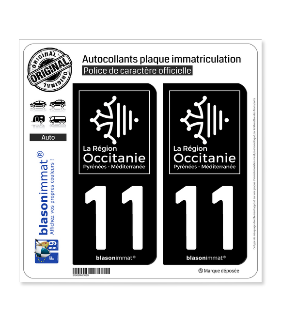 11 Occitanie - LogoType Black | Autocollant plaque immatriculation