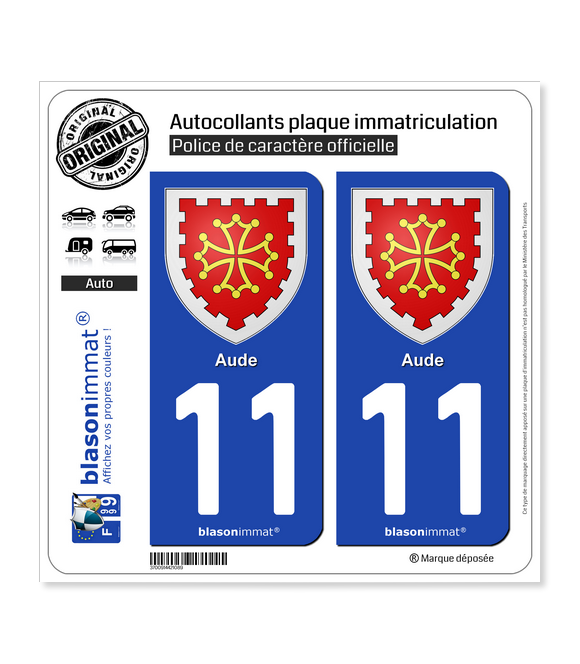 11 Aude - Armoiries | Autocollant plaque immatriculation