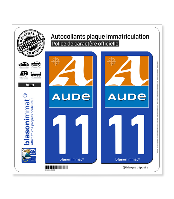 11 Aude - Département | Autocollant plaque immatriculation