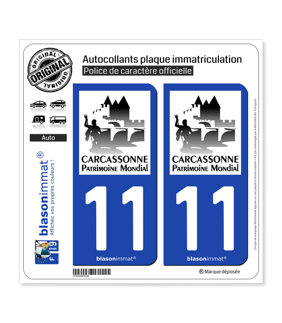 11 Carcassonne - Patrimoine Mondial | Autocollant plaque immatriculation