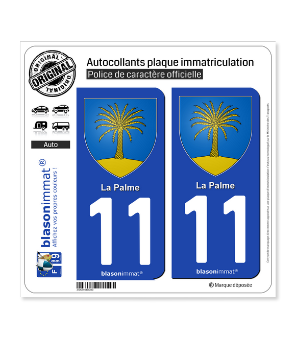 11 La Palme - Armoiries | Autocollant plaque immatriculation