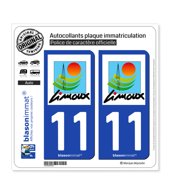 11 Limoux - Ville | Autocollant plaque immatriculation