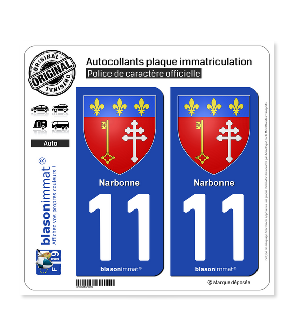 11 Narbonne - Armoiries | Autocollant plaque immatriculation