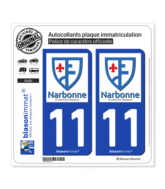 11 Narbonne - Ville | Autocollant plaque immatriculation