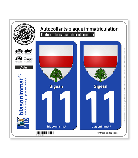 11 Sigean - Armoiries | Autocollant plaque immatriculation