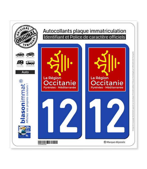 12 Occitanie - LogoType | Autocollant plaque immatriculation