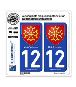 12 Midi-Pyrénées - Armoiries | Autocollant plaque immatriculation