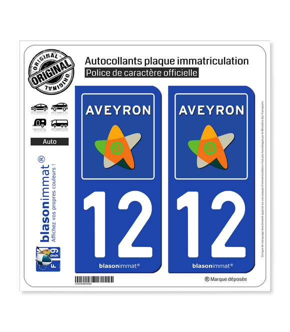 12 Aveyron - Département | Autocollant plaque immatriculation