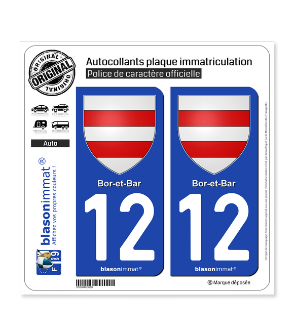 12 Bor-et-Bar - Armoiries | Autocollant plaque immatriculation