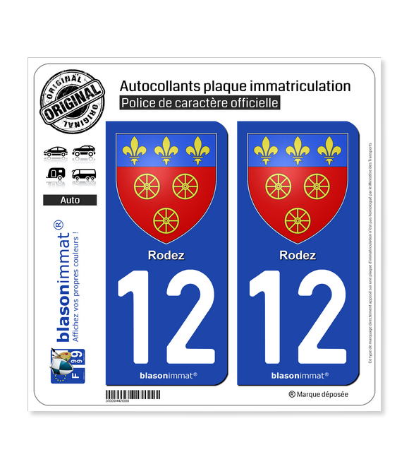 12 Rodez - Armoiries | Autocollant plaque immatriculation