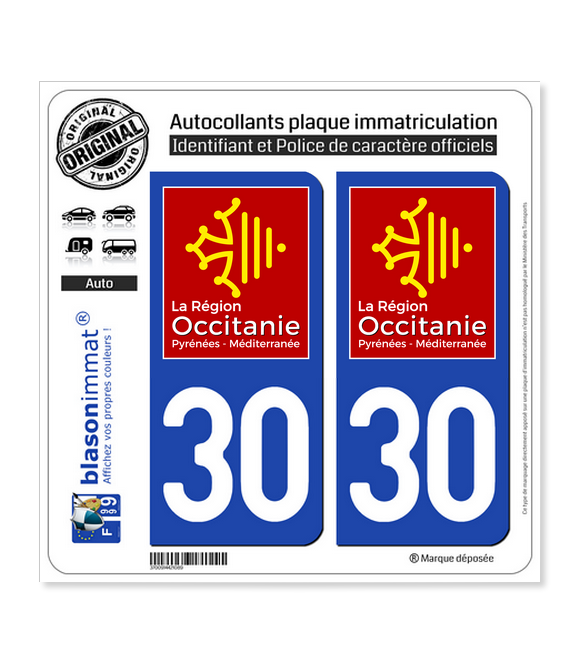 30 Occitanie - LogoType | Autocollant plaque immatriculation
