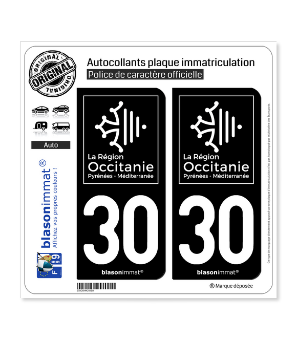 30 Occitanie - LogoType Black | Autocollant plaque immatriculation