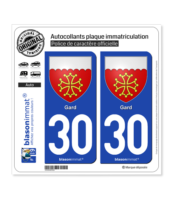 30 Gard - Armoiries | Autocollant plaque immatriculation