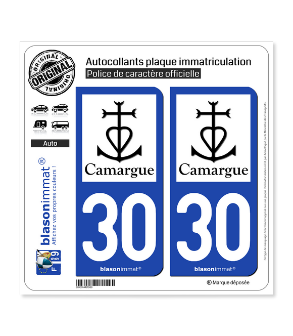 Autocollants numéro immatriculation 30 La Camargue 