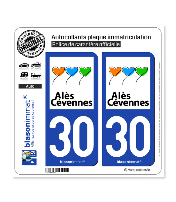 30 Alès - Ville | Autocollant plaque immatriculation