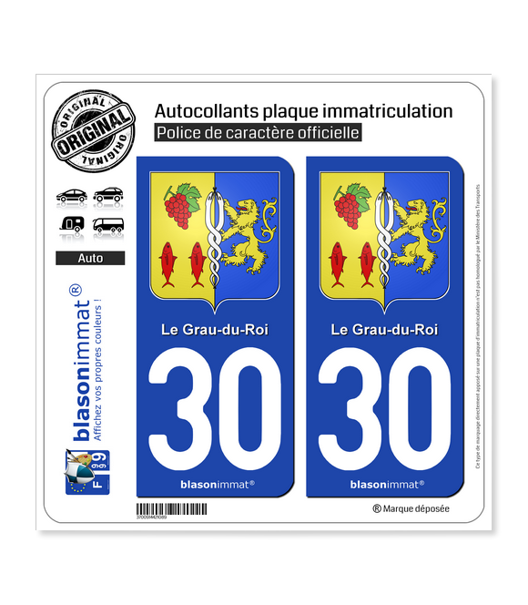 30 Le Grau-du-Roi - Armoiries | Autocollant plaque immatriculation