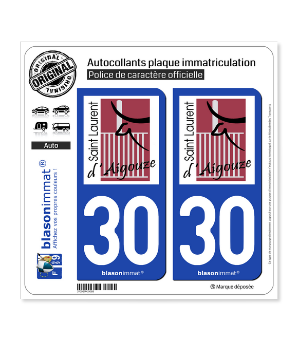 30 Saint-Laurent-d'Aigouze - Commune | Autocollant plaque immatriculation