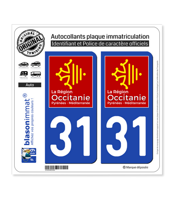 31 Occitanie - LogoType | Autocollant plaque immatriculation