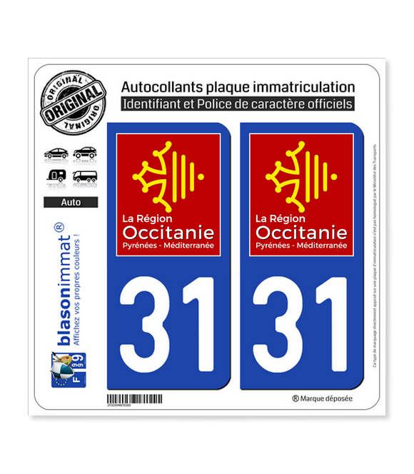 4-STICKERS-AUTOCOLLANT-PLAQUE-IMMATRICULATION-DEPARTEMENT F 11 BLEU  OCCITANIE