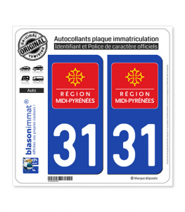 2 Adesivi Per Targa Auto Dipartimento 31 Occitania: Adesivi In Vinile Lucido, Dimensioni Ufficiali 9,7x4,6 Cm