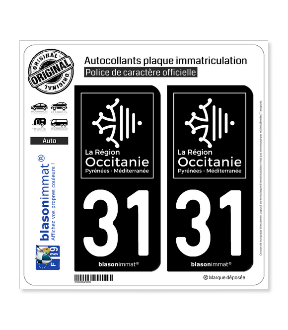 31 Occitanie - LogoType Black | Autocollant plaque immatriculation