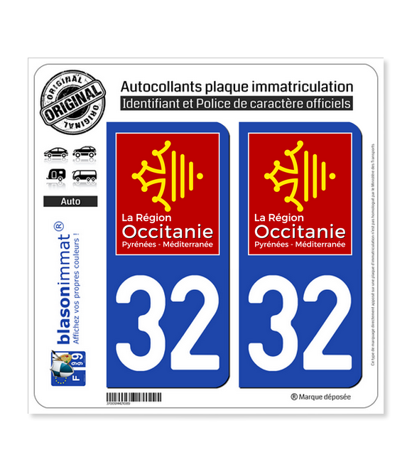 32 Occitanie - LogoType | Autocollant plaque immatriculation