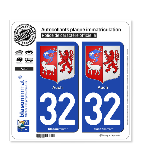 32 Auch - Armoiries | Autocollant plaque immatriculation