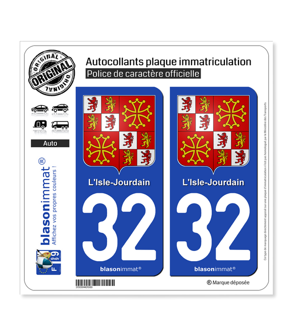 32 L'Isle-Jourdain - Armoiries | Autocollant plaque immatriculation