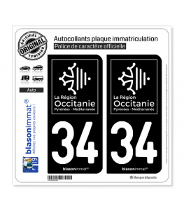 34 Occitanie - LogoType Black | Autocollant plaque immatriculation