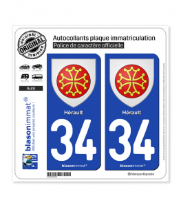 34 Hérault - Armoiries | Autocollant plaque immatriculation