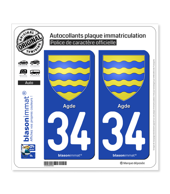 34 Agde - Armoiries | Autocollant plaque immatriculation