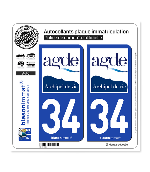 34 Agde - Commune | Autocollant plaque immatriculation