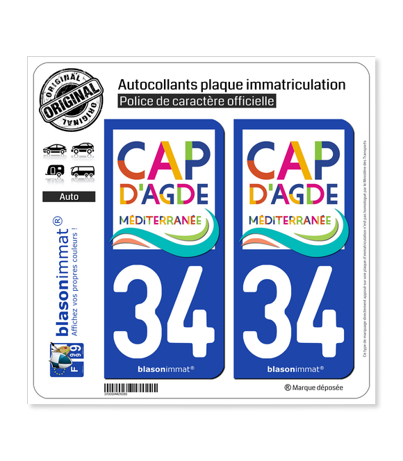 34 Agde - Le Cap | Autocollant plaque immatriculation