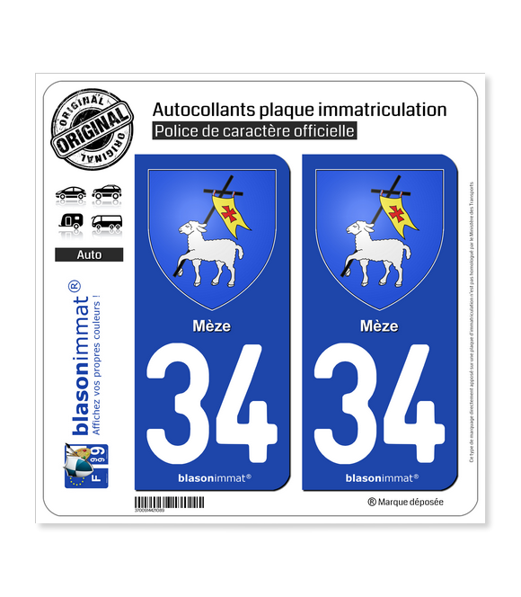 34 Mèze - Armoiries | Autocollant plaque immatriculation