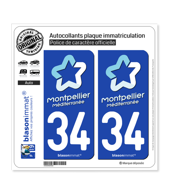 34 Montpellier - Tourisme | Autocollant plaque immatriculation