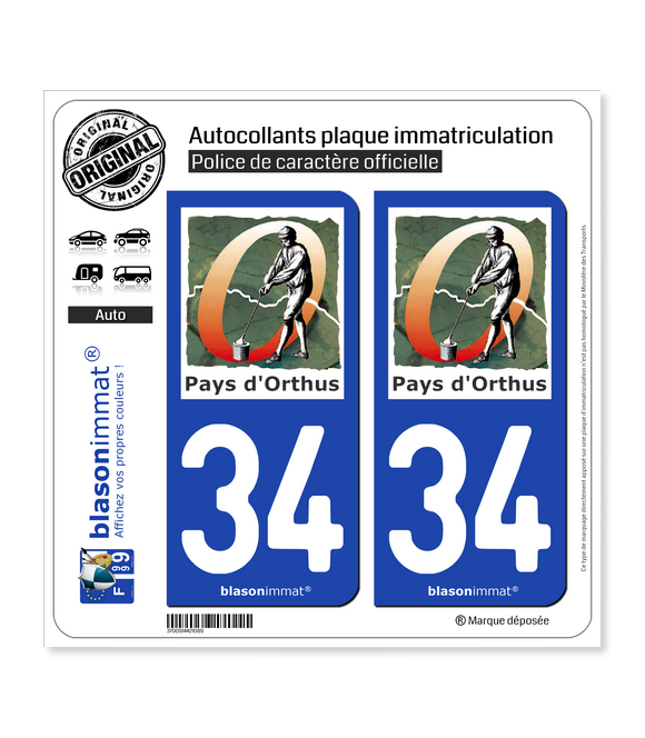 34 Orthus - Pays | Autocollant plaque immatriculation