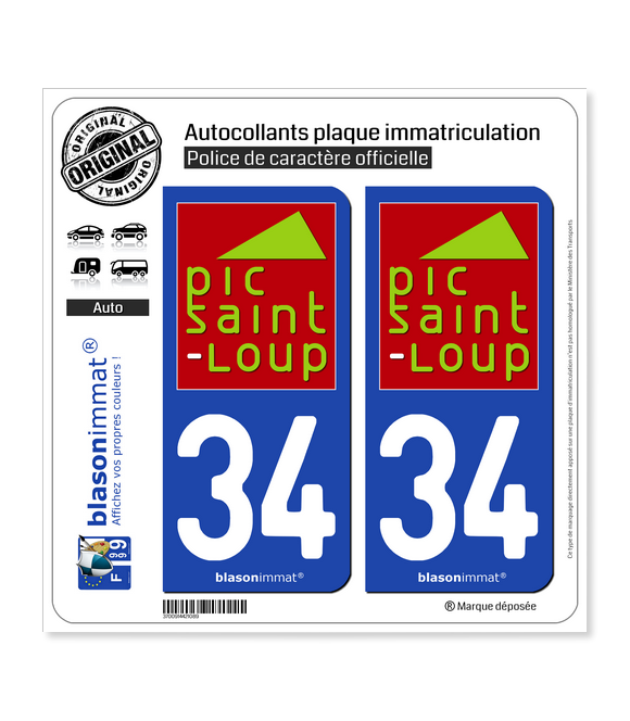 34 Pic Saint Loup - Pays | Autocollant plaque immatriculation