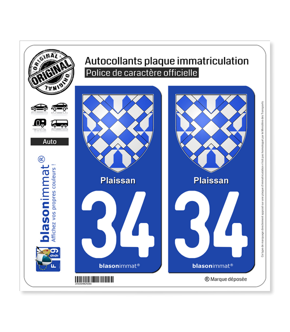 34 Plaissan - Armoiries | Autocollant plaque immatriculation