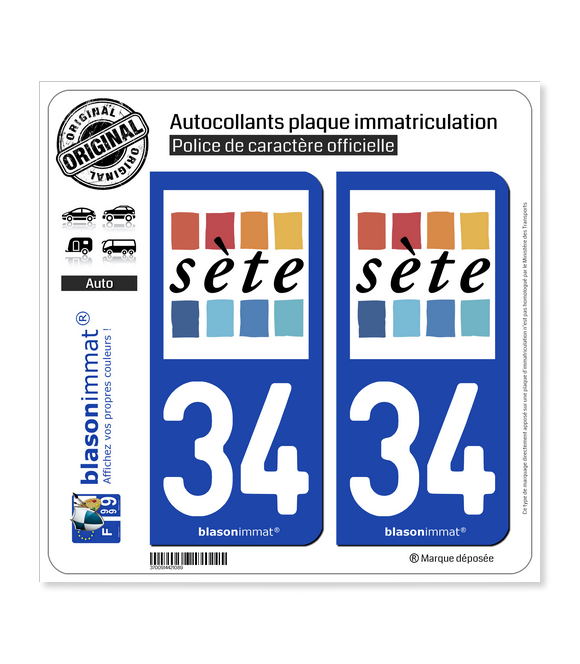 34 Sète - Ville | Autocollant plaque immatriculation