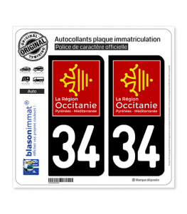 34 Occitanie - LogoType | Autocollant plaque immatriculation