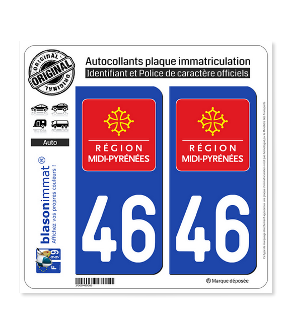 46 Midi-Pyrénées - LogoType | Autocollant plaque immatriculation