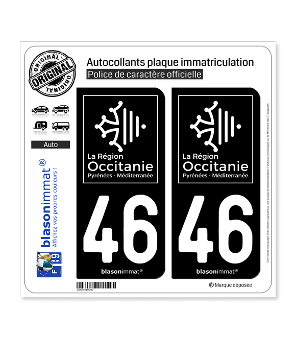 Autocollant plaque d'immatriculation 46 Lot