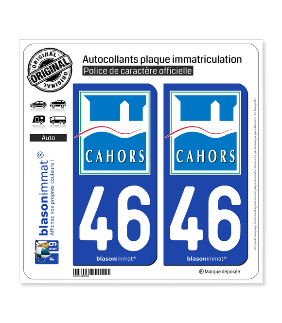 46 Cahors - Ville | Autocollant plaque immatriculation