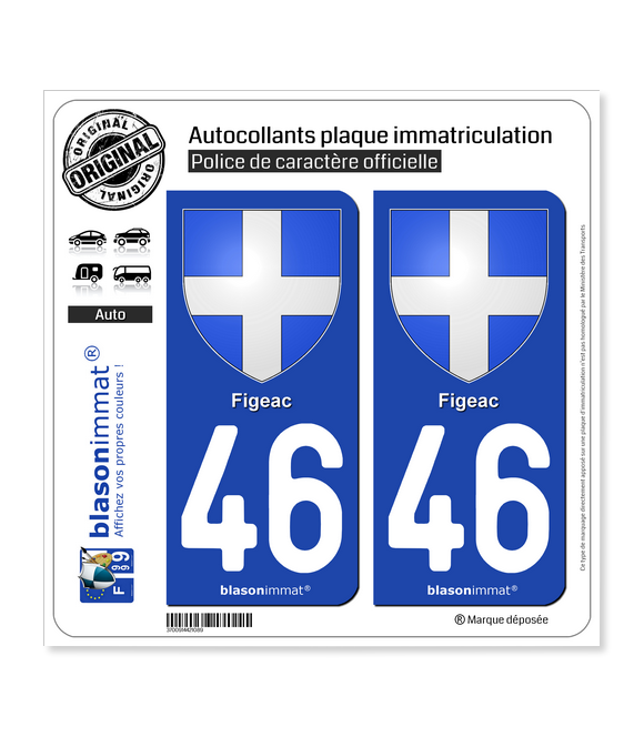 46 Figeac - Armoiries | Autocollant plaque immatriculation