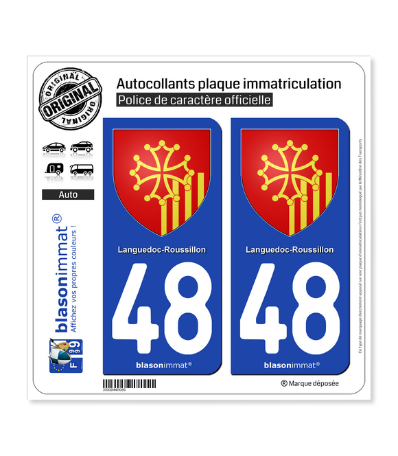 48 Languedoc-Roussillon - Armoiries | Autocollant plaque immatriculation